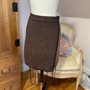 rag & bone knit navy and metallic copper faux-wrap skirt size S